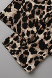 Jaune sexy léopard pompon skinny taille haute crayon pleine impression bas