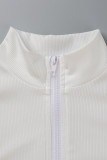 Combinaisons vêtements de sport décontractés solide patchwork col zippé régulier blanc