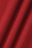 Roter, sexy, solider, durchsichtiger Patchwork-Overall mit halbem Rollkragen und geradem Schnitt