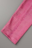Pink Sexy Print Patchwork Zipper Collar Langarm Zweiteiler