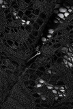 Pagliaccetti regolari neri sexy solidi con patchwork scavato e mezzo dolcevita trasparente