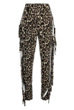 Pantaloni a vita alta skinny con stampa leopardata sexy con nappa leopardata