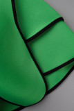 グリーン カジュアル ソリッド パッチワーク フラウンス O ネック ワンステップ スカート ドレス