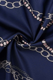 Сине-белые повседневные прямые платья с принтом в стиле пэчворк и воланами с открытыми плечами