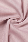 Vestidos de saia lápis rosa festa com bolinhas patchwork gola redonda (com cinto)