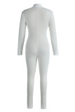 Combinaisons vêtements de sport décontractés solide patchwork col zippé régulier blanc