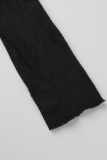 Negro sexy sólido transparente medio cuello alto manga larga dos piezas