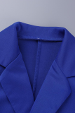 Красочные синие сексуальные однотонные горячие буровые цепи с отложным воротником, юбка-карандаш, платья