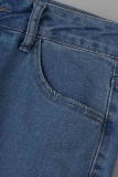 Schwarze, lässige, solide Patchwork-Denim-Jeans mit hoher Taille