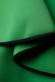 Robes de jupe en une étape verte décontractée à volants en patchwork à col rond