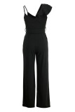 Rosa Sexig Solid Patchwork Volang Spaghetti Strap Raka Jumpsuits