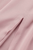 Vestidos de saia lápis rosa festa com bolinhas patchwork gola redonda (com cinto)