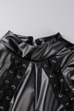Negro sexy sólido vendaje ahuecado hacia fuera patchwork o cuello lápiz falda vestidos