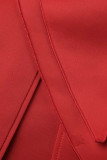Vestido de noche de cuello oblicuo asimétrico con volantes de patchwork sólido elegante rojo Vestidos