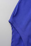 Blå Sexig Solid urholkad hög öppning en axel pennkjol Klänningar