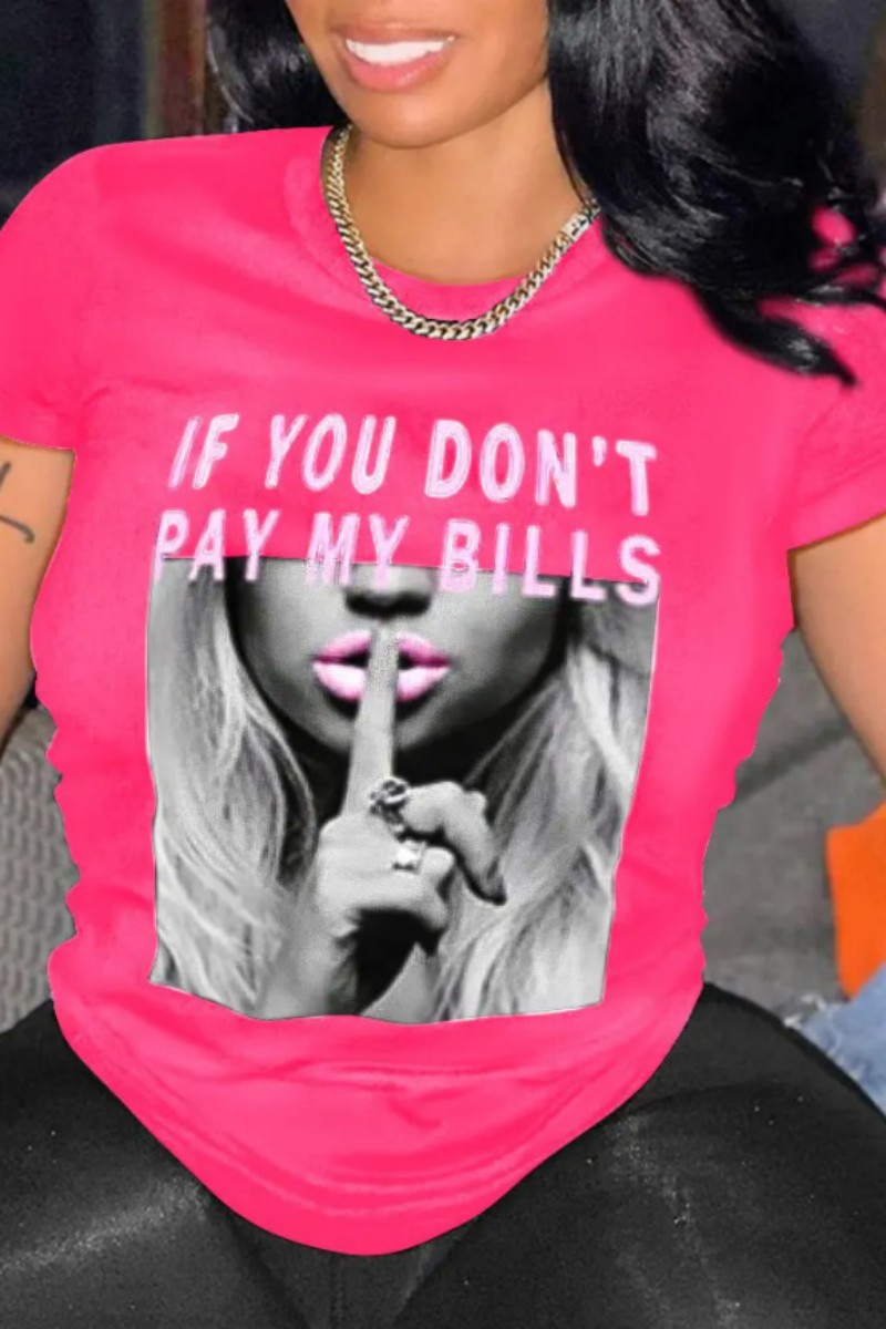 

Pink Casual Print Basic O Neck T-Shirts