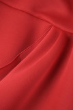 赤のエレガントな固体パッチワーク フラウンス非対称斜め襟のイブニング ドレスのドレス