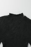 Schwarzer, sexy, durchsichtiger halber Rollkragenpullover mit langen Ärmeln, zweiteilig
