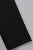 Черный сексуальный однотонный бинт в стиле пэчворк с открытой спиной и отложным воротником с длинным рукавом из двух частей