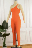 Tute skinny con colletto obliquo in tinta unita per abbigliamento sportivo casual arancione