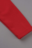 Rojo Casual Sólido Patchwork Volante Cuello con cremallera Manga larga Dos piezas