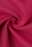 Rose rouge décontracté solide patchwork volants col rond combinaisons droites