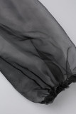 Combinaisons droites noires à col en V et lisière transparentes en patchwork solide sexy