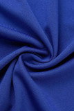 Blu casual tinta unita patchwork colletto obliquo manica corta due pezzi