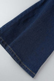 Jeans de mezclilla de cintura alta de patchwork sólido casual azul bebé