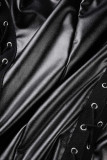 Bandage solide sexy noir évidé robes de jupe crayon col rond patchwork