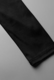 Schwarzer, lässiger, eleganter, solider Patchwork-Overall mit halbem Rollkragen und geradem Schnitt