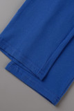 Kleurrijke blauwe casual effen patchwork skinny jumpsuits met ritskraag