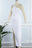 Белые сексуальные сплошные выдолбленные платья с высоким вырезом на одно плечо и юбкой-карандаш