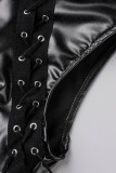 Zwarte sexy effen bandage uitgehold patchwork O-hals kokerrokjurken