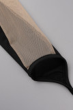 Черные сексуальные сплошные выдолбленные лоскутные прозрачные платья с круглым вырезом и юбкой-карандашом