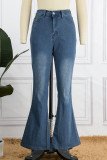 Babyblaue, lässige, solide Patchwork-Denim-Jeans mit hoher Taille