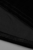 ブラック カジュアル ソリッド パッチワーク スパゲッティ ストラップ 長袖 ツーピース