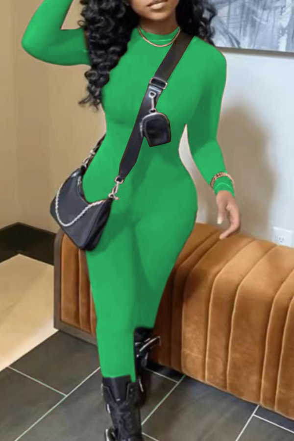 Tute skinny a collo alto con patchwork solido sexy verde
