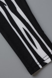 Schwarz-weißer Patchwork-Punk-Print mit halbem Rollkragen und dünnen Overalls