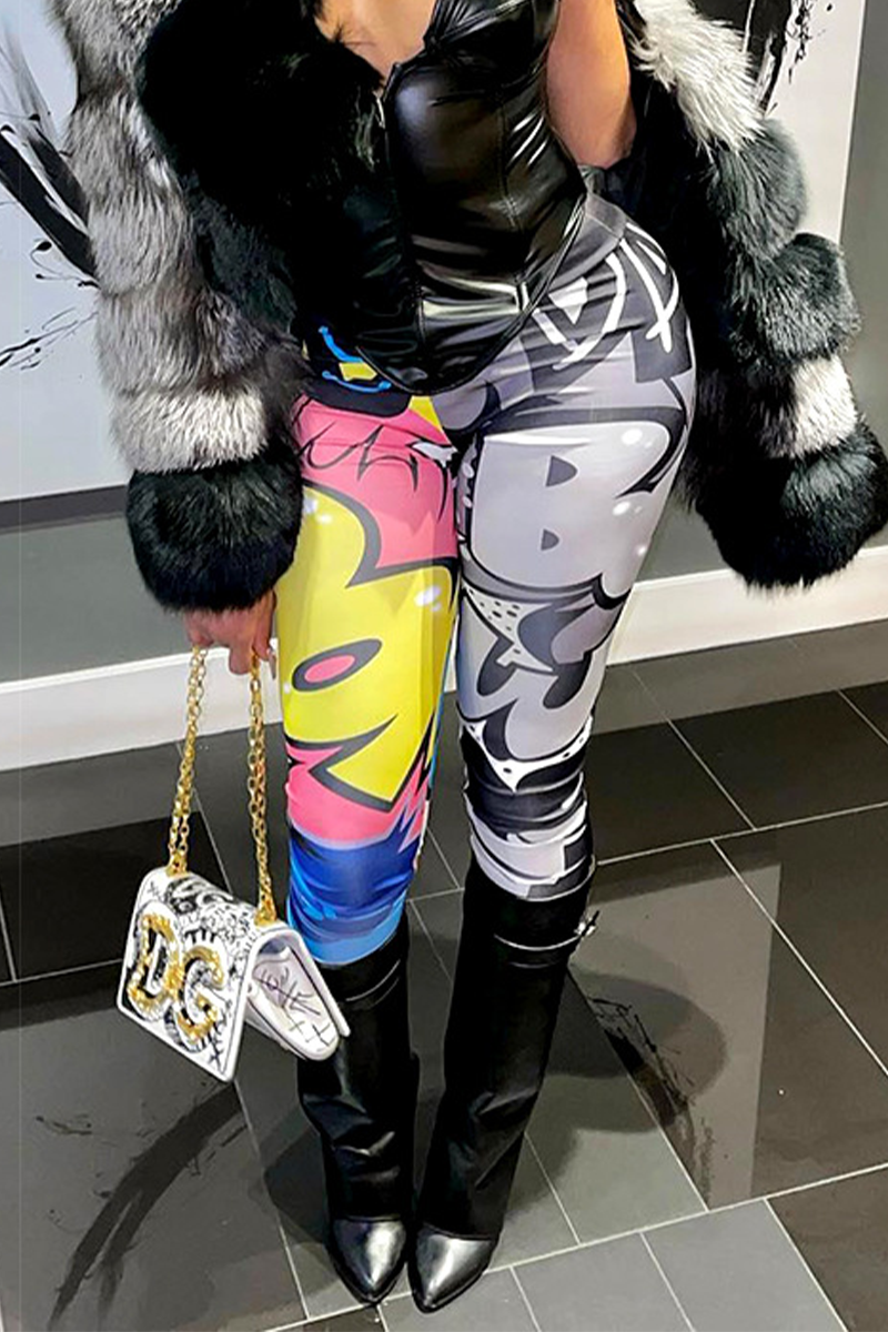 

Grey Sexy Print Patchwork Skinny High Waist Pencil Full Print Bottoms