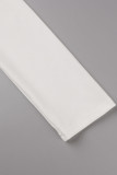 Weißer, lässiger, eleganter, solider Patchwork-Overall mit halbem Rollkragen und geradem Schnitt