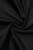 Zwart casual patchwork met O-hals en lange mouwen, tweedelige stukken