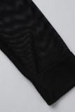 Macacões justos pretos sexy com retalhos de lantejoulas transparentes com decote em O