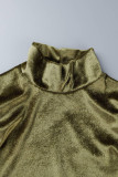 Оливково-зеленый сексуальный сплошной лоскутный разрез с разрезом половина водолазки юбка-карандаш платья