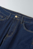 Schwarze, lässige, solide Patchwork-Denim-Jeans mit hoher Taille