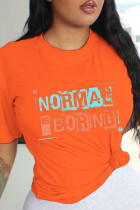 Orange Street Print Letter O Neck T-Shirts