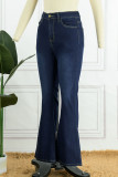 Голубые повседневные однотонные джинсовые джинсы с высокой талией в стиле пэчворк