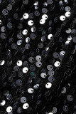 Macacões justos pretos sexy com retalhos de lantejoulas transparentes com decote em O