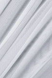 Branco Sexy Sólido Patchwork Transparente Gola O Manga Curta Duas Peças