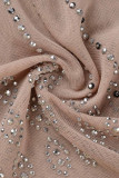 Абрикосовые сексуальные однотонные лоскутные прозрачные платья с круглым вырезом и круглым вырезом с кисточками
